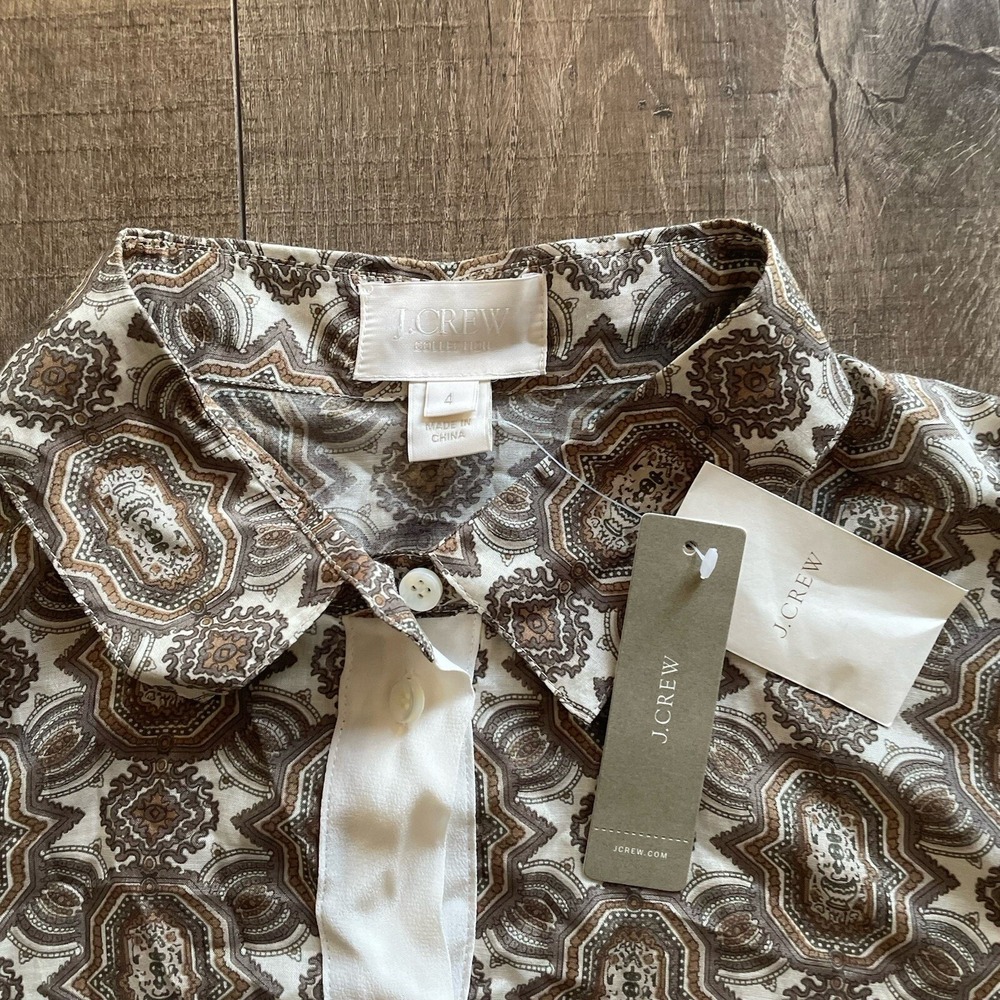 NWT J.Crew Collection Blouse Womens 4 Pink Summer Silk Paisley Colorblock Luxe - Picture 3 of 14